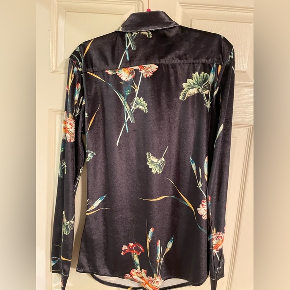 Asos Floral Velvet Suede Feel Size Small Longsleeve Buttondown Shirt - Picture 3 of 3
